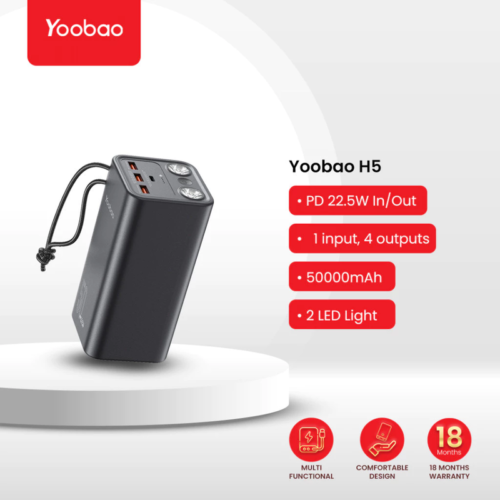 Yoobao H5 Compact PD Quick Charge 3.0 with Huge Capacity Power Bank (50000mAh/22.5W)